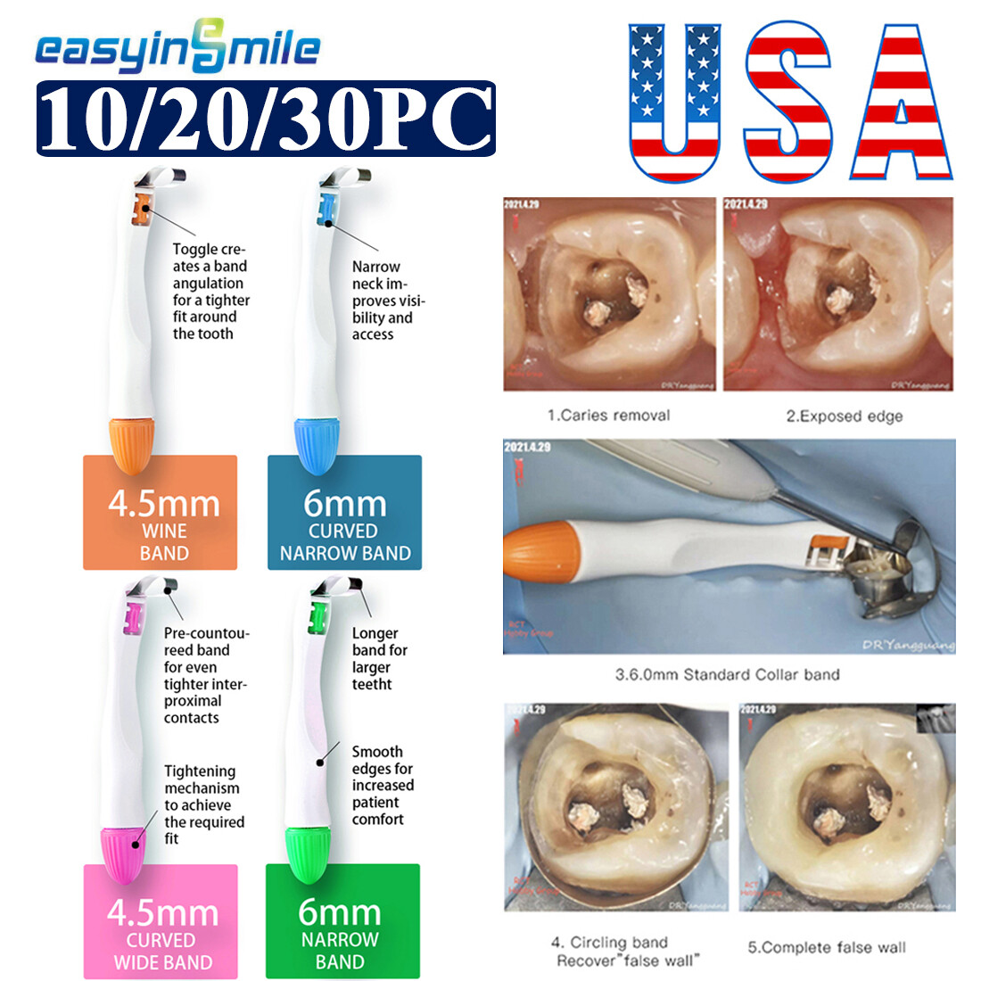 Adjust Curved Dental Pro Matrix Bands Restoration Pre Formed 10/20/30Pcs 4.5/6MM