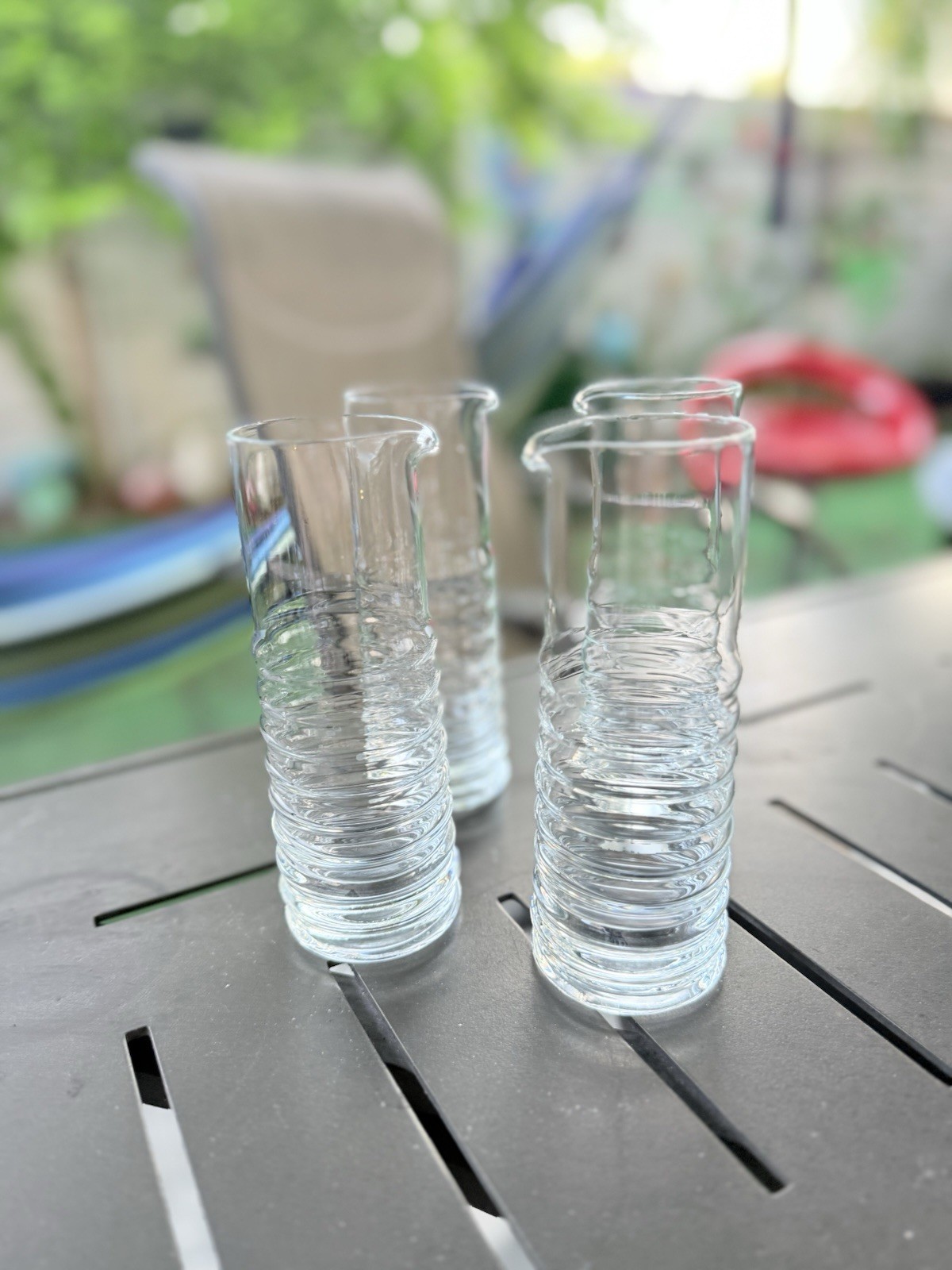 Retro Crystal Honeycomb Ribbed Glass Beaker 6″ Kitschy set of 4