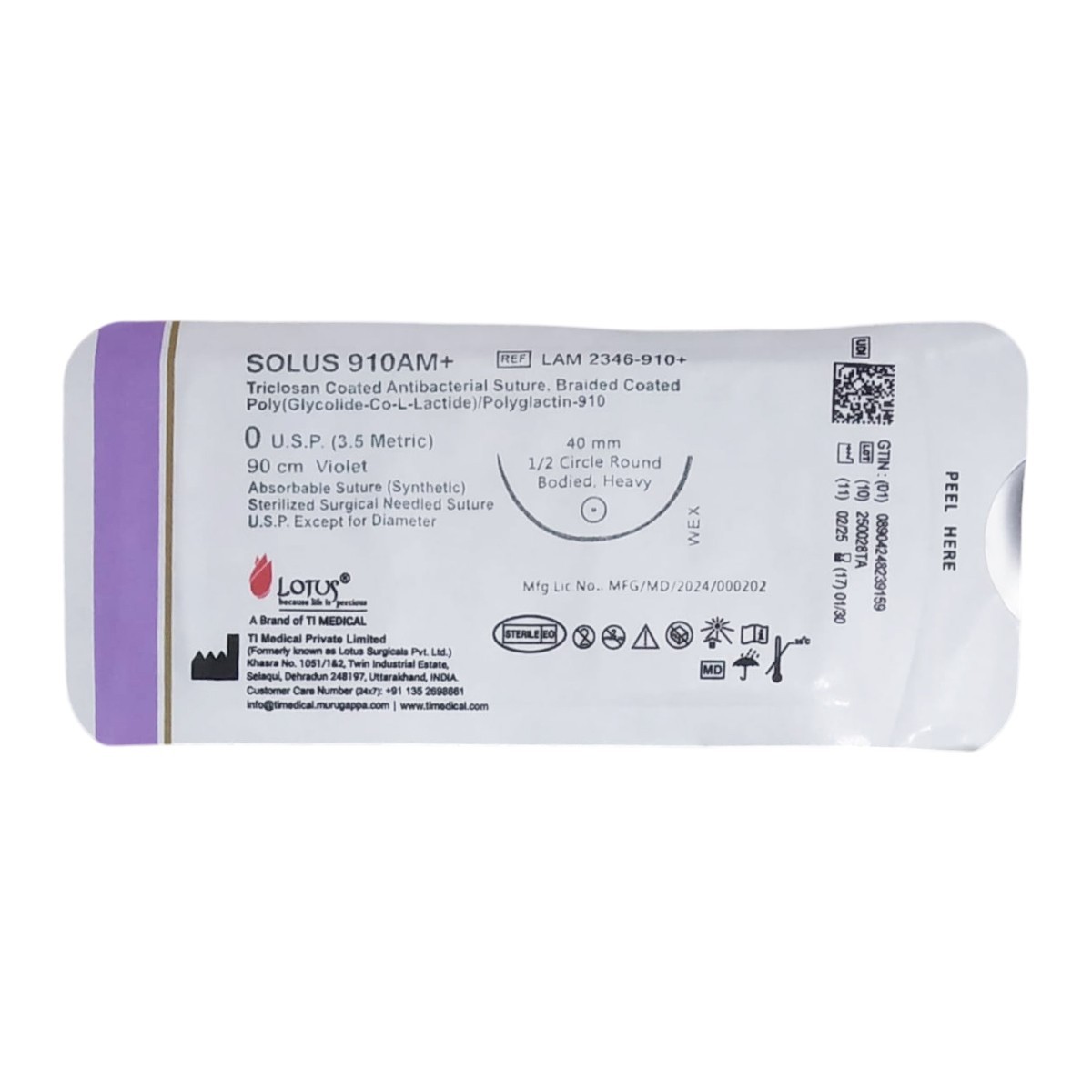 Lotus Solus 910 AM+ #0 Braided Taper Point Polyglactin – 910 Suture With Triclos