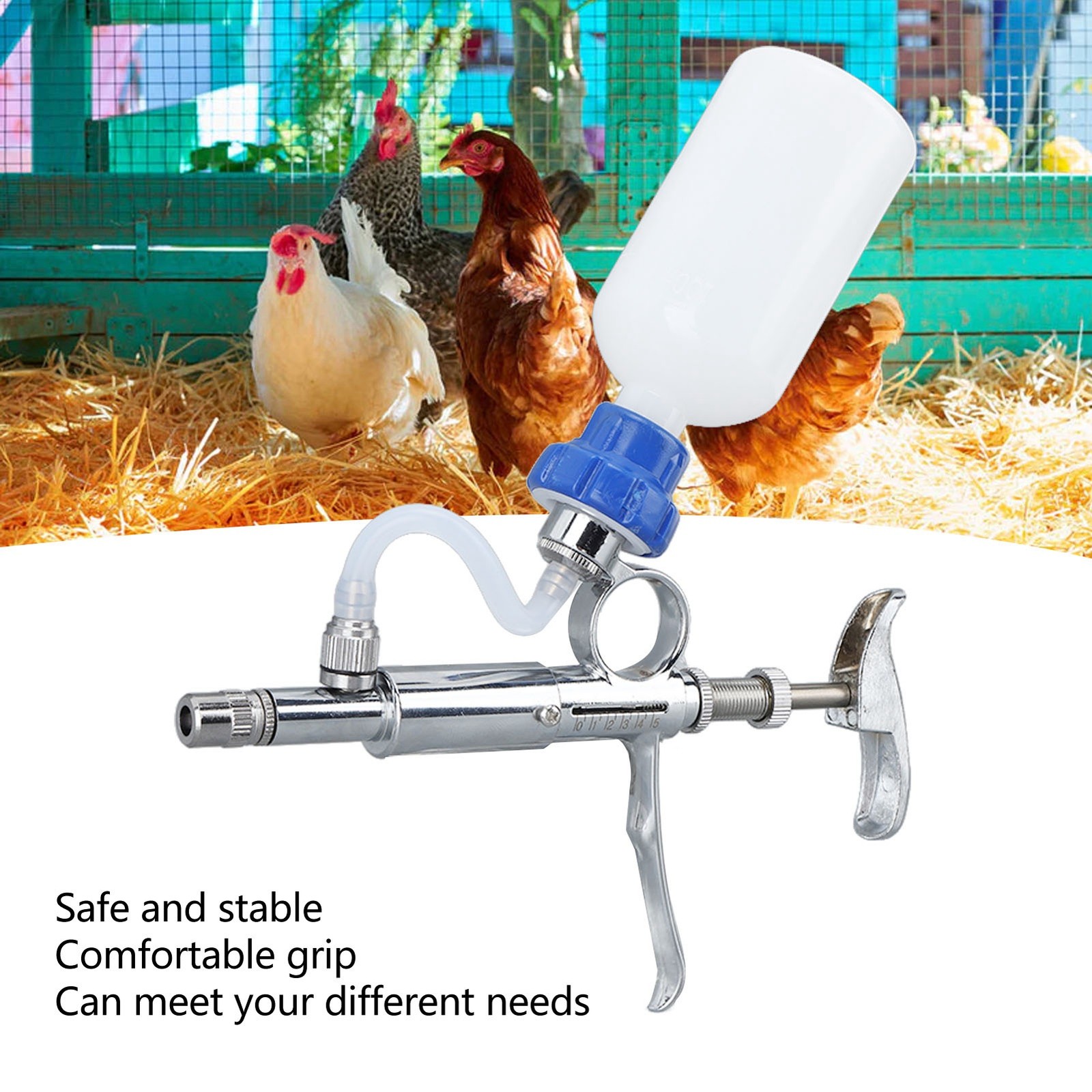 Adjustable Continuous Injection Syringe Stainless Steel Plastic Animal US