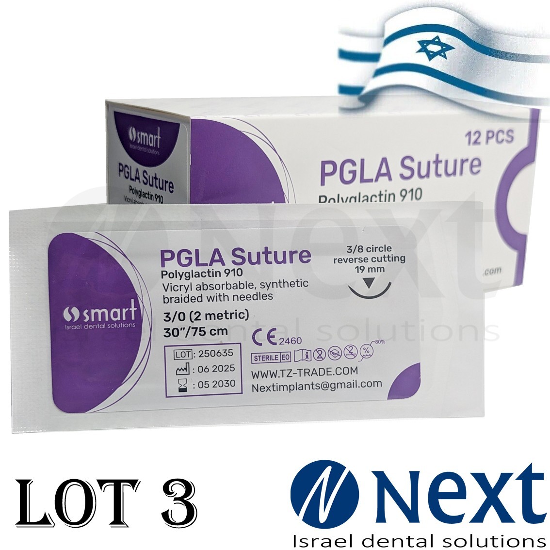 LOTx3 Dental and Veterinary PGLA Absorbable Professional Stitch with needles 4/0