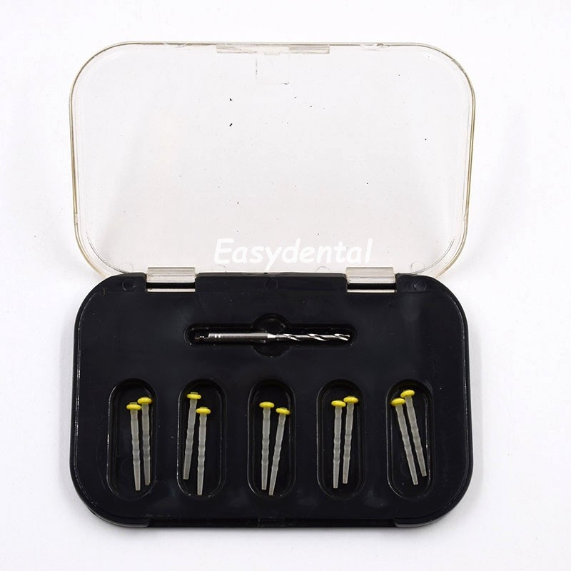 10/Box Dental Fiber Post Resin Screw Thread Quartz Drills Yellow/Red 1.2/1.4mm