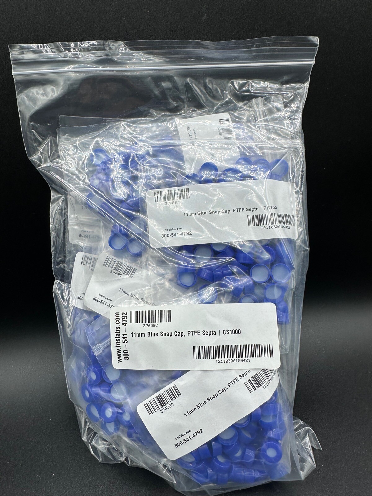 THOMSON 11mm Blue Plastic PTFE Septa Snap Caps 37658C (1000/Case)