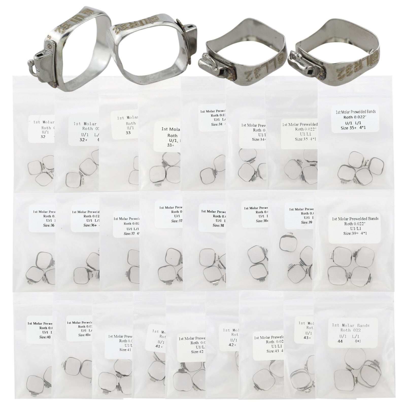 Dental Orthodontic Band Buccal Tube First Molar Band Roth 022 #32-#44 Pre-Welded