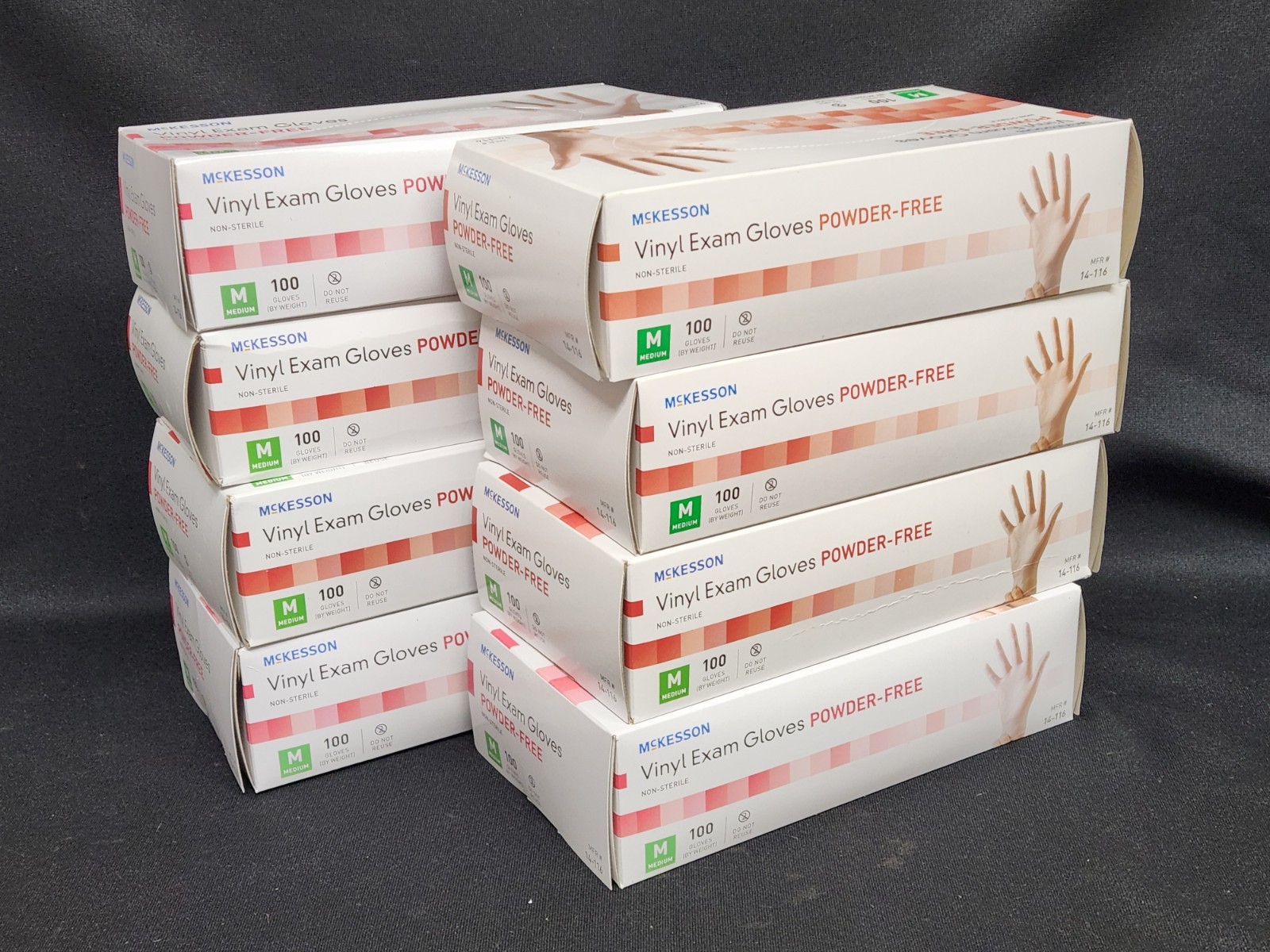 8 Boxes New McKesson Powder-Free Vinyl Exam Gloves | Medium | 800 Count (14-116)