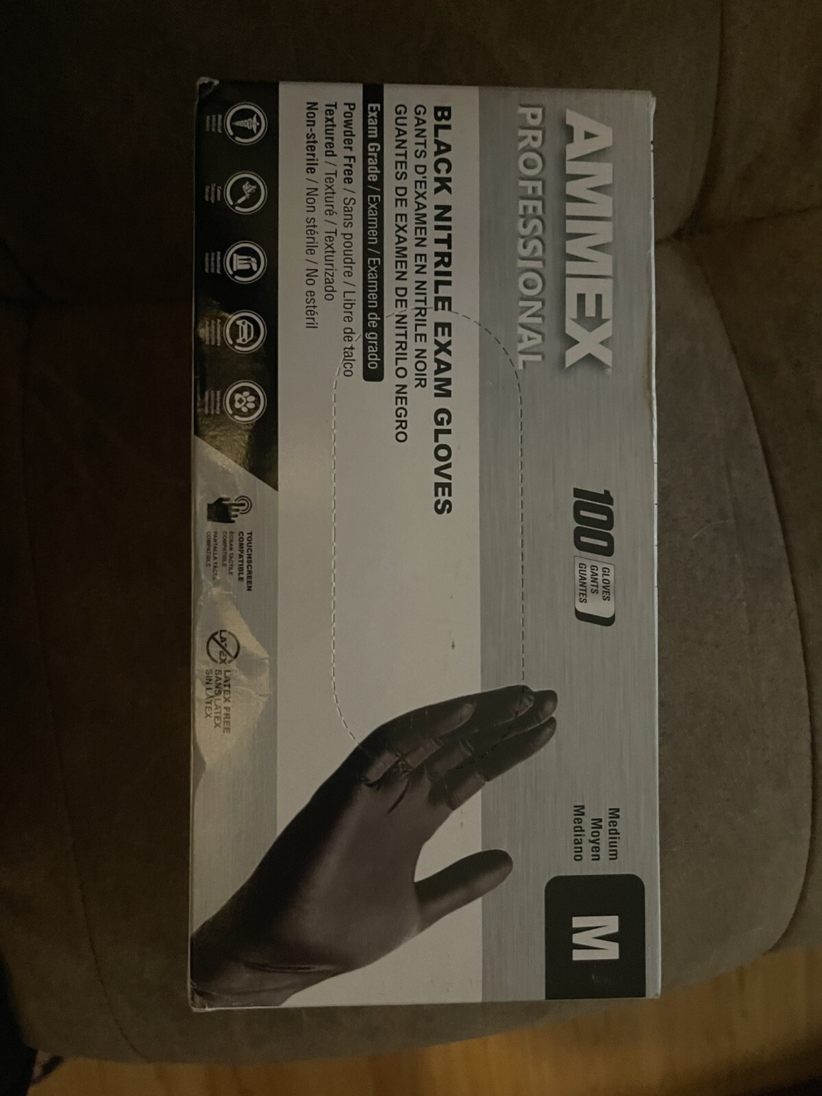 AMMEX ABNPF44100BX Medical Black Nitrile Gloves, Medium – 100 Count