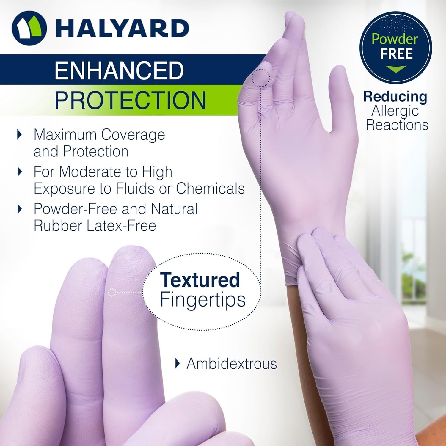 Sensitive Skin Friendly Lavender Nitrile Gloves – Medium, 250 Count, Extra Grip