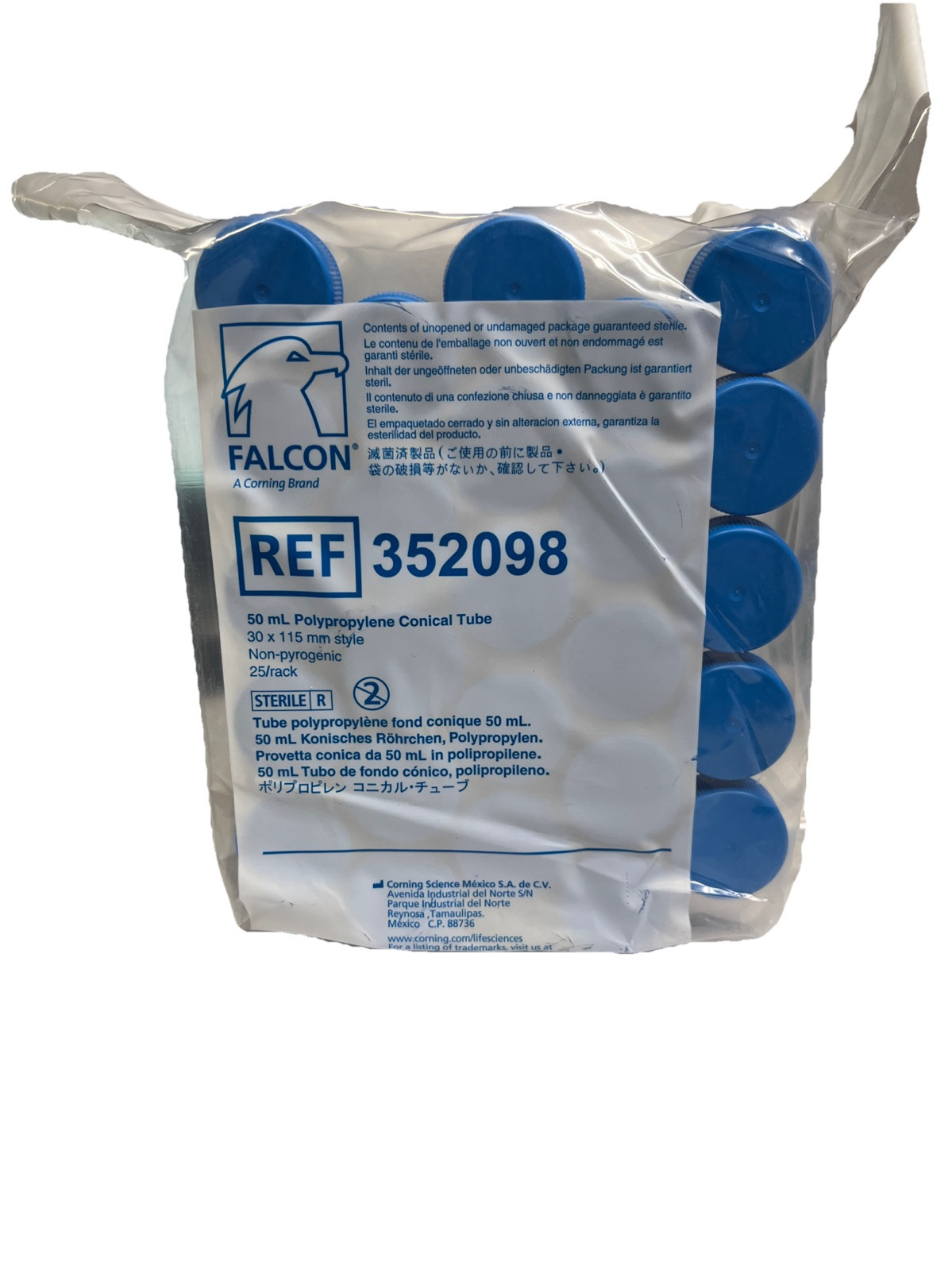 2x CORNING 352098 FALCON 50mL POLYPROPYLENE CONICAL CENTRIFUGE TUBES BOX OF 50