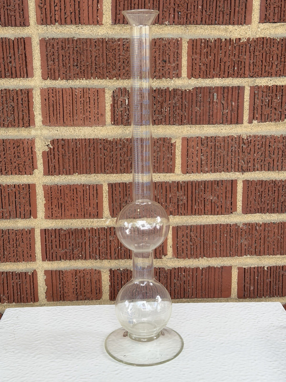 Chemistry LAB GLASS 450 ml GRADUATED CYLINDER 17″ w/ 2 UNUSUAL BULBS Rare?