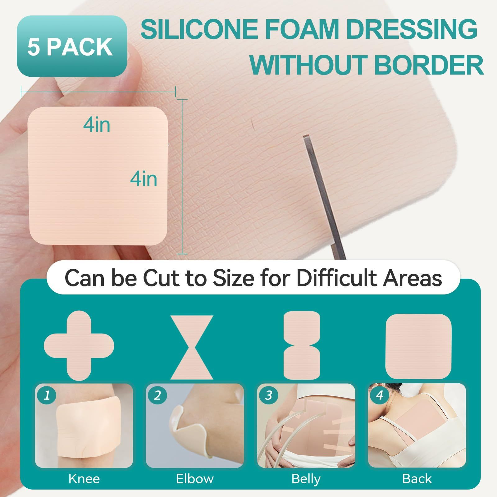 Dimora Silicone Foam Dressing Without Border 4×4 Inch (Pack of 5), Complexion
