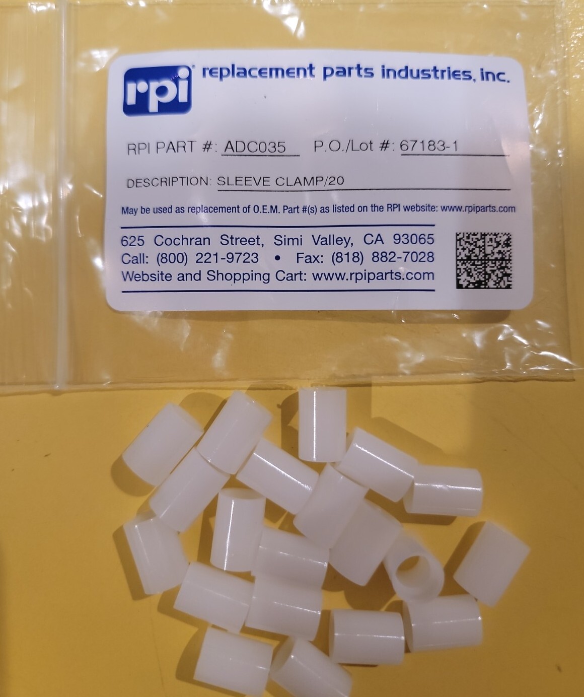 20 Pcs 1/8″ Clamp Sleeve RPI #ADC035 1/8″ O.D. tubing Adec Dental chair barbs