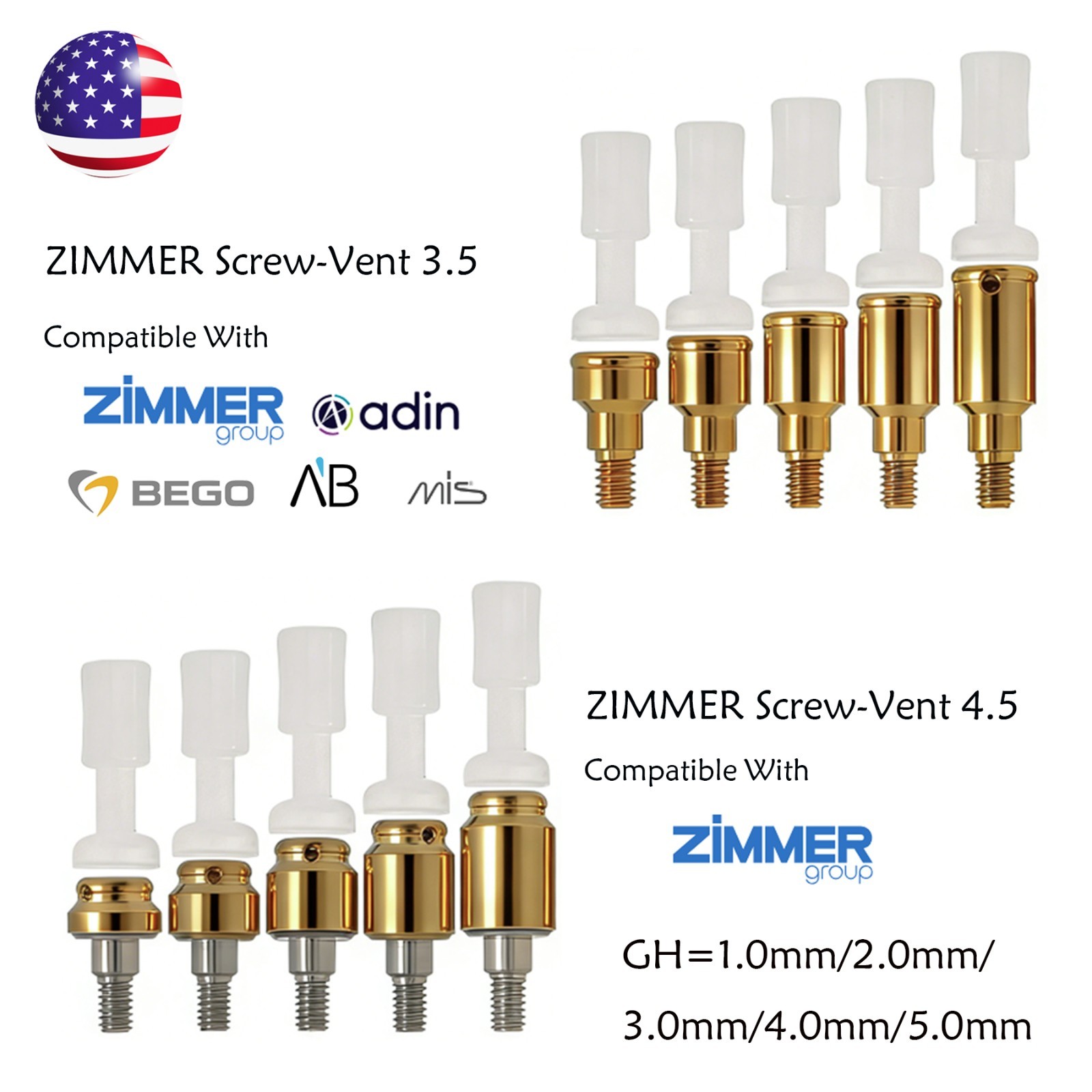 Zimmer Screw-Vent 3.5/4.5mm Locator Abutment Dental Implant Abutment & Male Caps