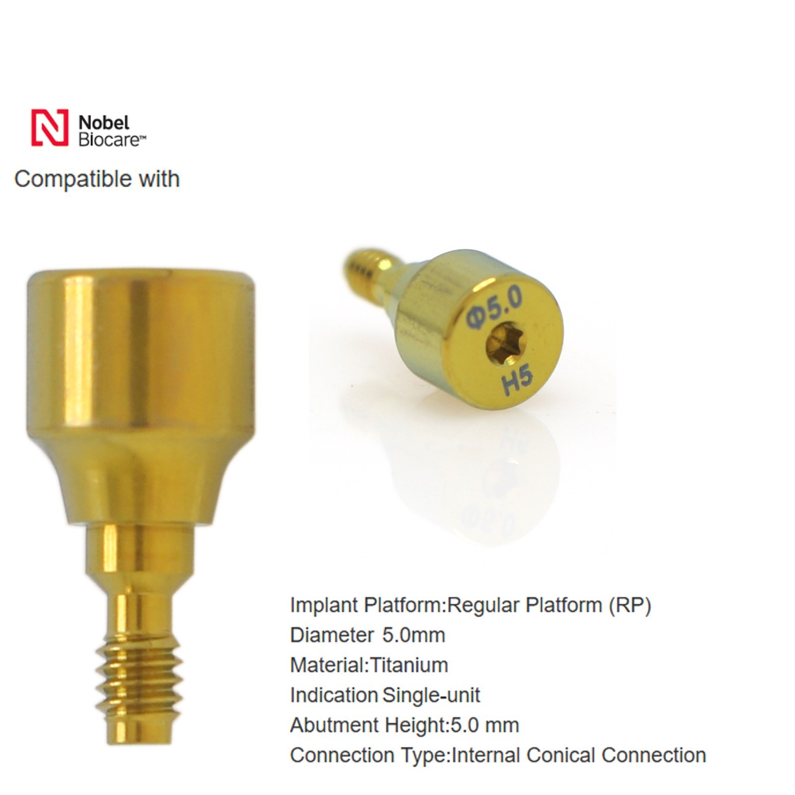 Dental Nobel Biocare Ti Healing Abutment Cap RP Fits NOBEL Active ∅5.0mm H5.0mm