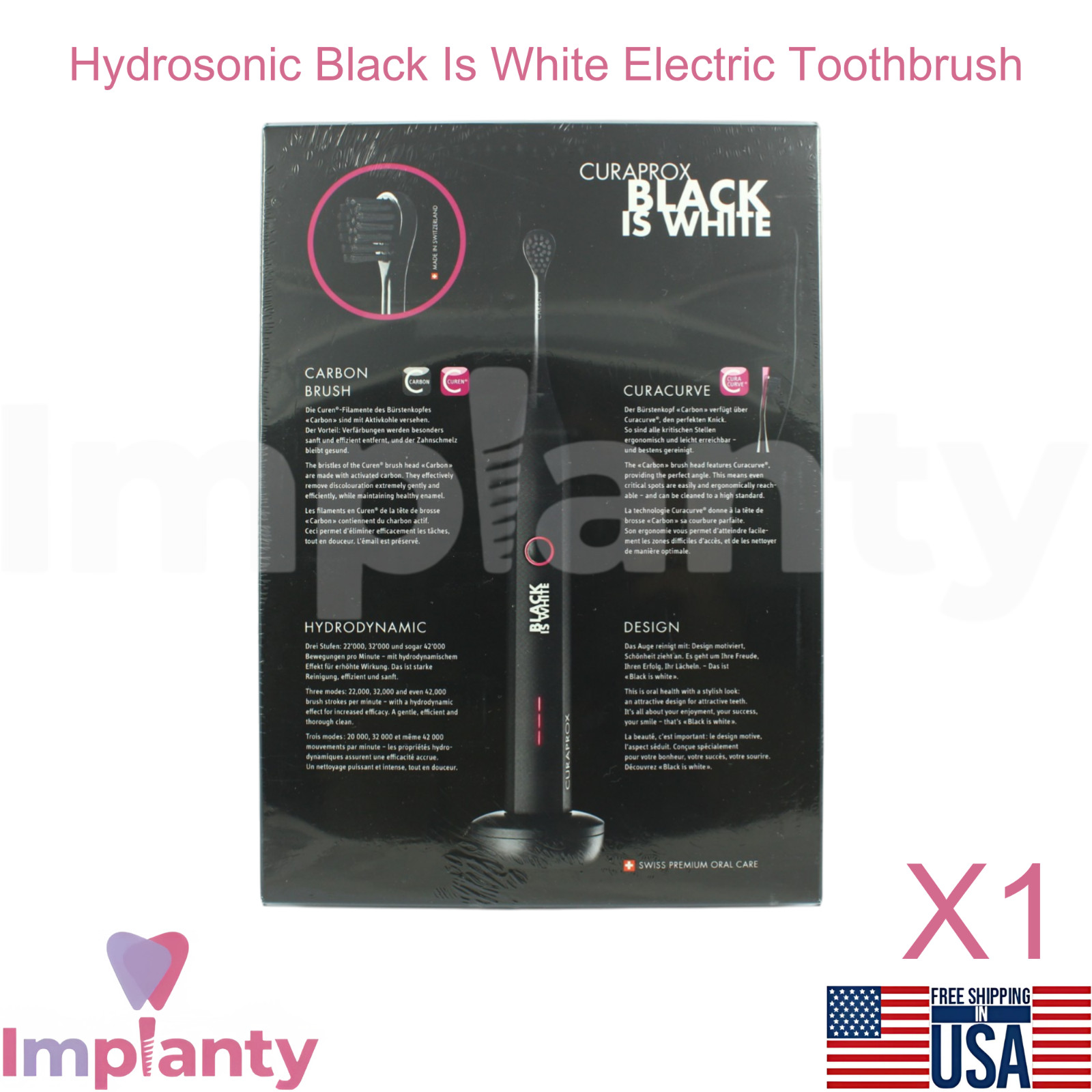 Black Is White Hydrosonic Electric Toothbrush Stain Reduction Oral Care Device
