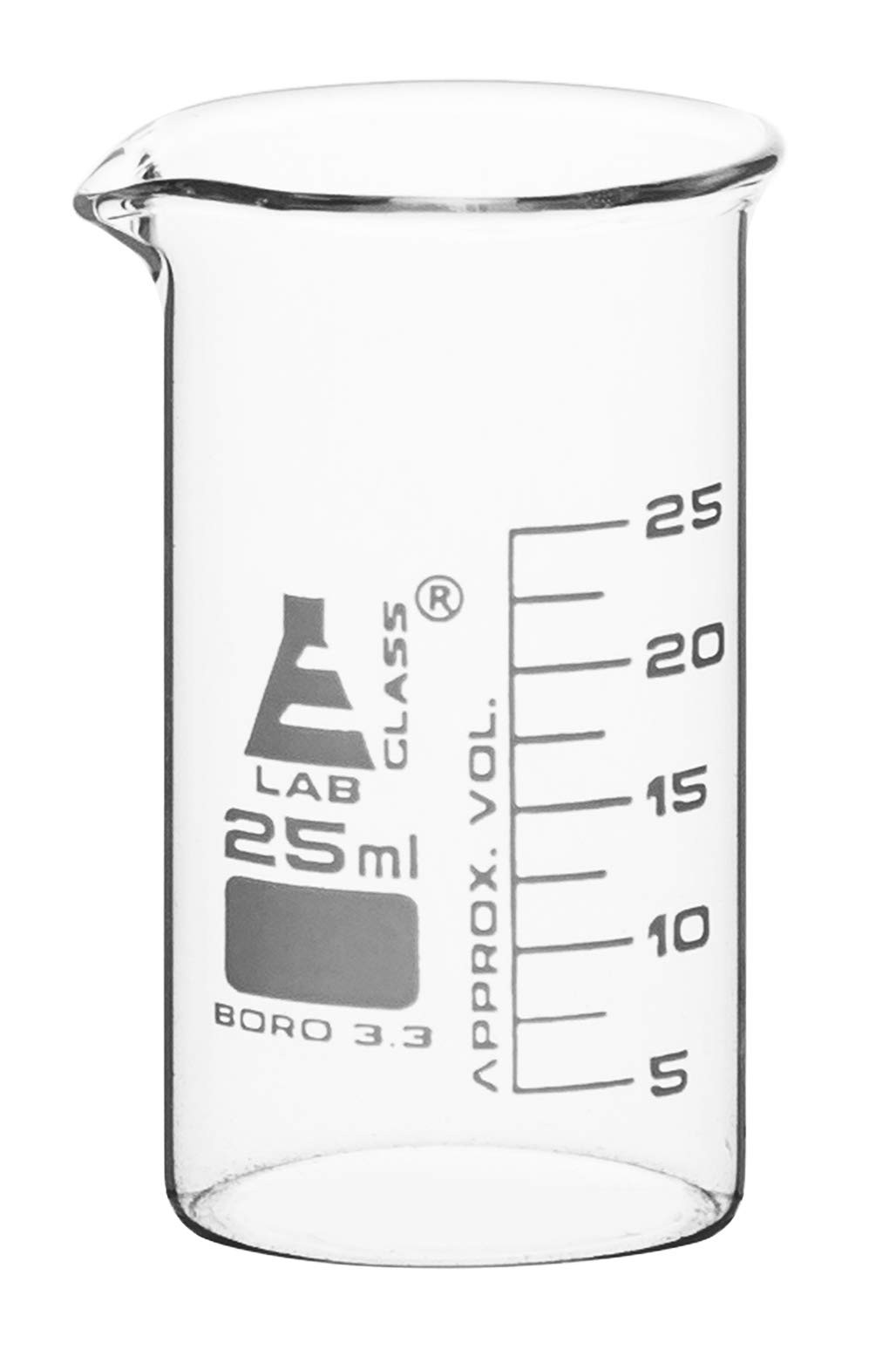 EISCO Beaker, 25ml – Tall Form with Spout – White, 2.5ml Graduations -…