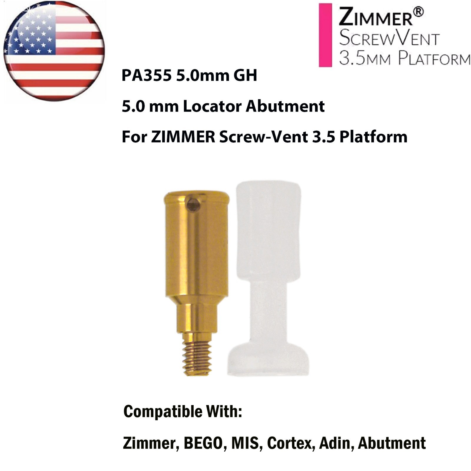US Overdenture Locator Abutments For ZIMMER Screw-Vent 3.5/4.5mm BEGO MIS Adin