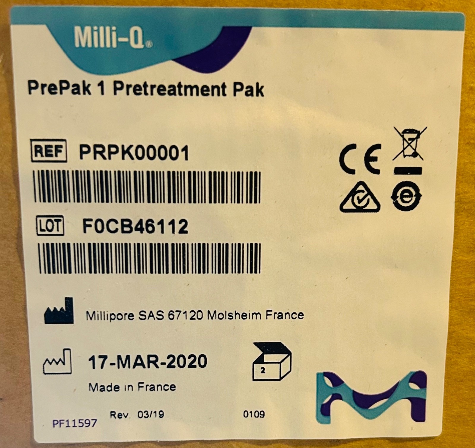 MILLIPORE PREPAK 1 PRETREAMENT PAK PRPK00001 BRAND NEW OLD STOCK