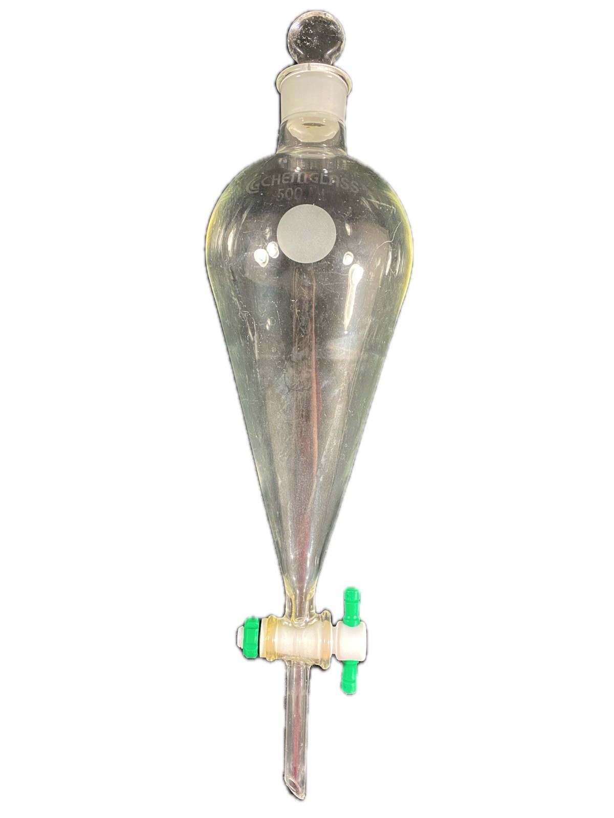 CHEMGLASS 500mL Squibb Separatory Funnel w/ Stopcock #27 Neck CG-1742-05