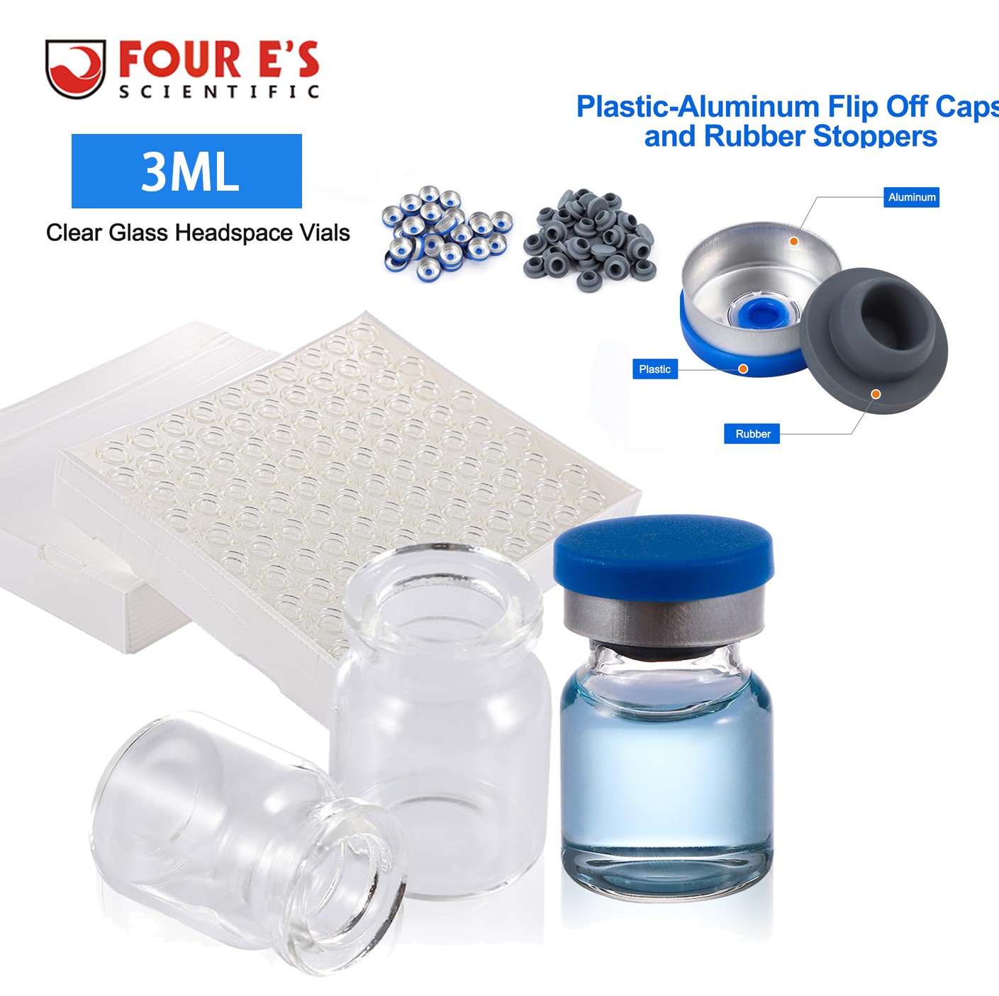 100PCS 3ml Glass Vials Headspace Vials Lab Vial+Caps 20mm Crimp Top Sample Vials
