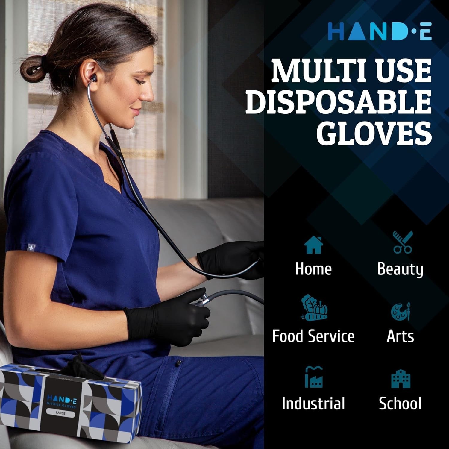 Hand-E Touch Black Nitrile Disposable Gloves Large, 50 Count – BBQ, Tattoo, Hair
