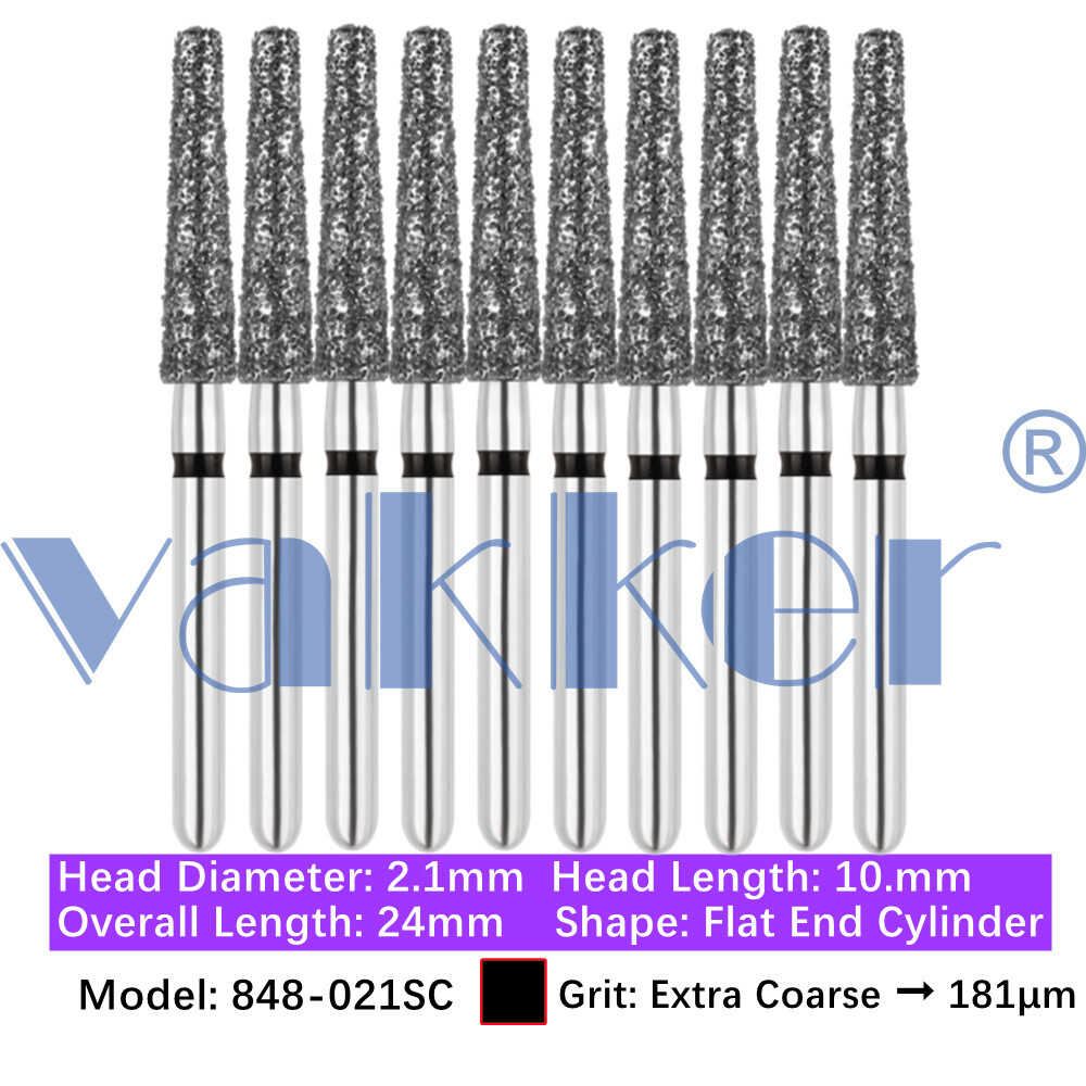 10pc Diamond Bur Shape Modified Flat End Taper Handpiece Bur Fine Medium Coarse