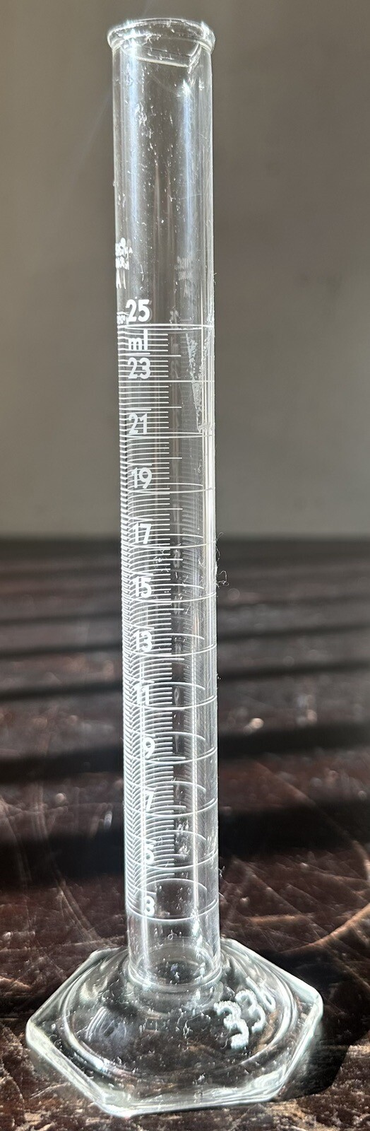 Pyrex® 3062 A 1938 Single Metric Scale 25ml Glass Graduated Cylinder Certified