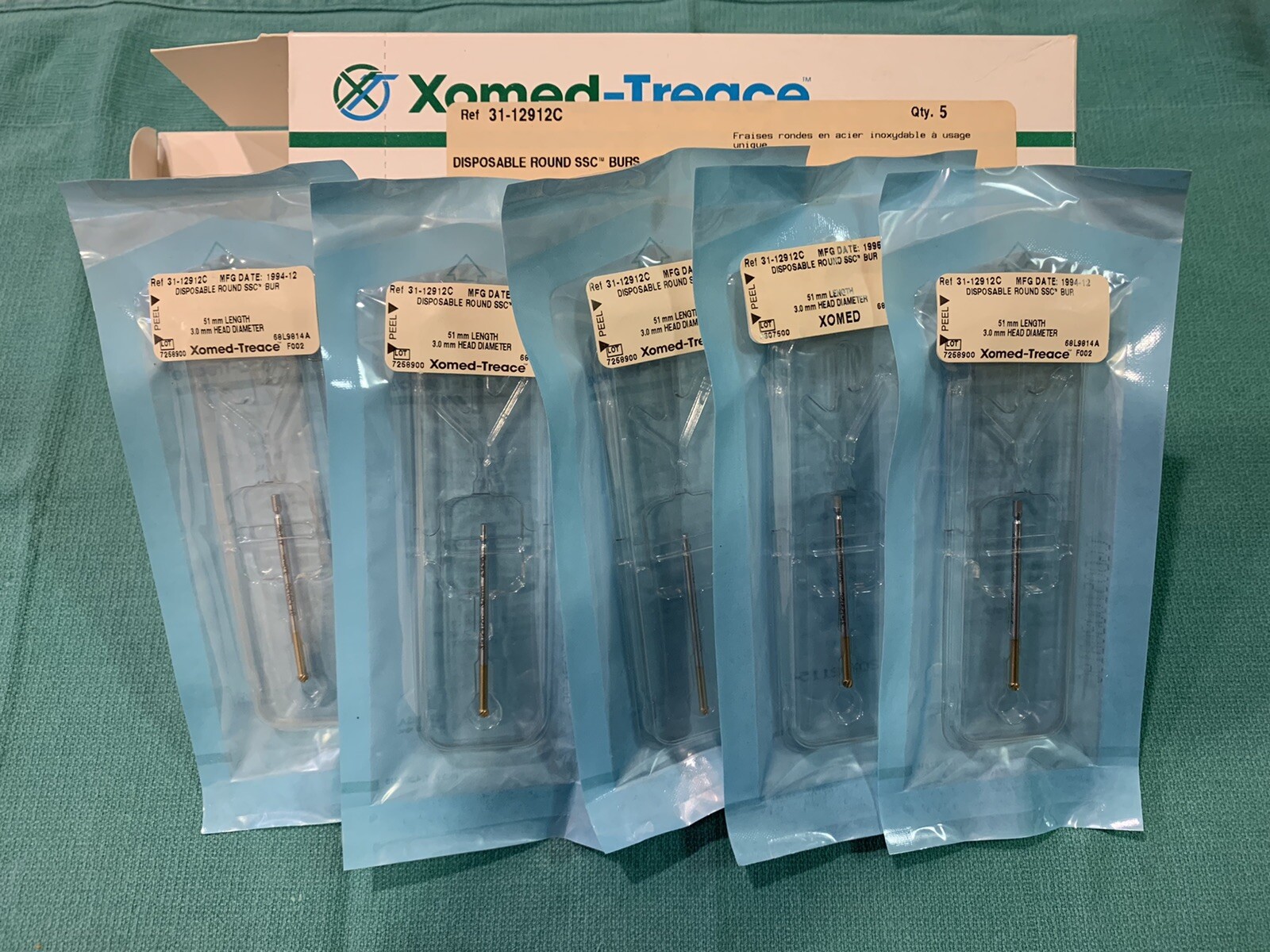 XOMED-TREACE Disposable Stainless Steel Burs , 51mm Length , 3.0mm Head