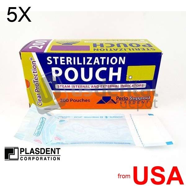 5X LOT of PLASDENT AUTOCLAVE POUCHES 7.5 x 13- Dual Indicator (200pcs/box 420918