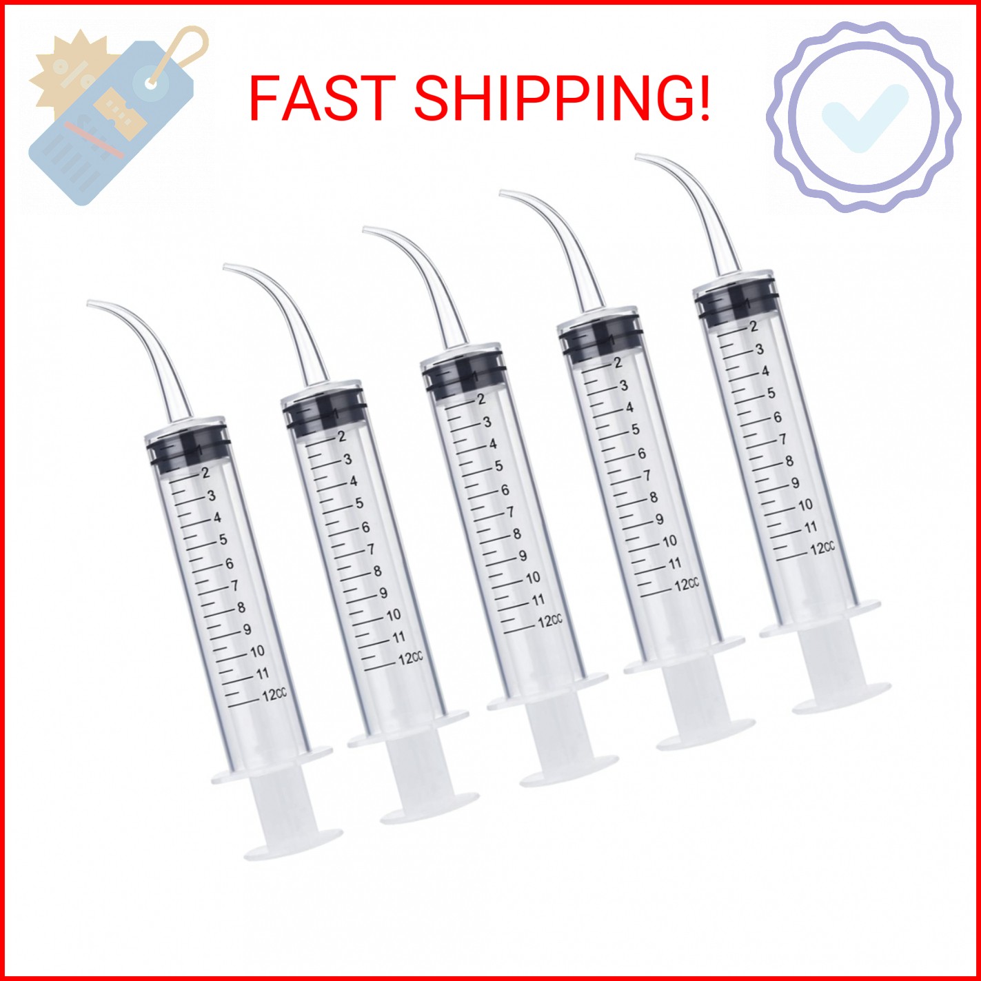 Wisdom Teeth Syringe, 5 Pack Irrigation Dental Syringes with Measure Scale & Cur