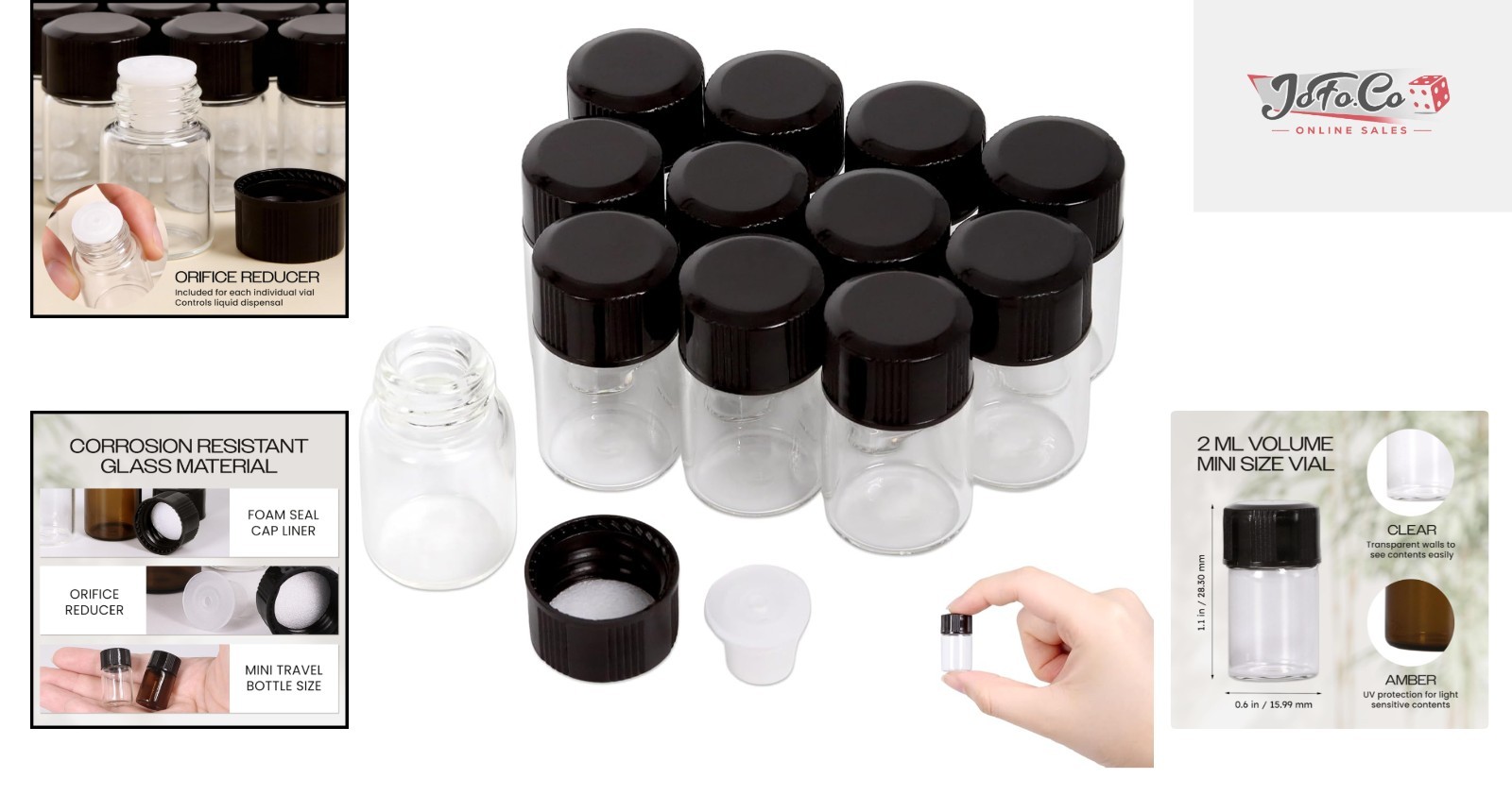 12PCS 2ML Clear Glass Vials with Orifice Reducers for Essential Oils and Travel