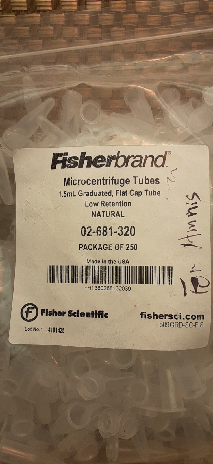 Fisherbrand 1.5mL Flat-Top Graduated Microcentrifuge Tubes (250) 02-681-320