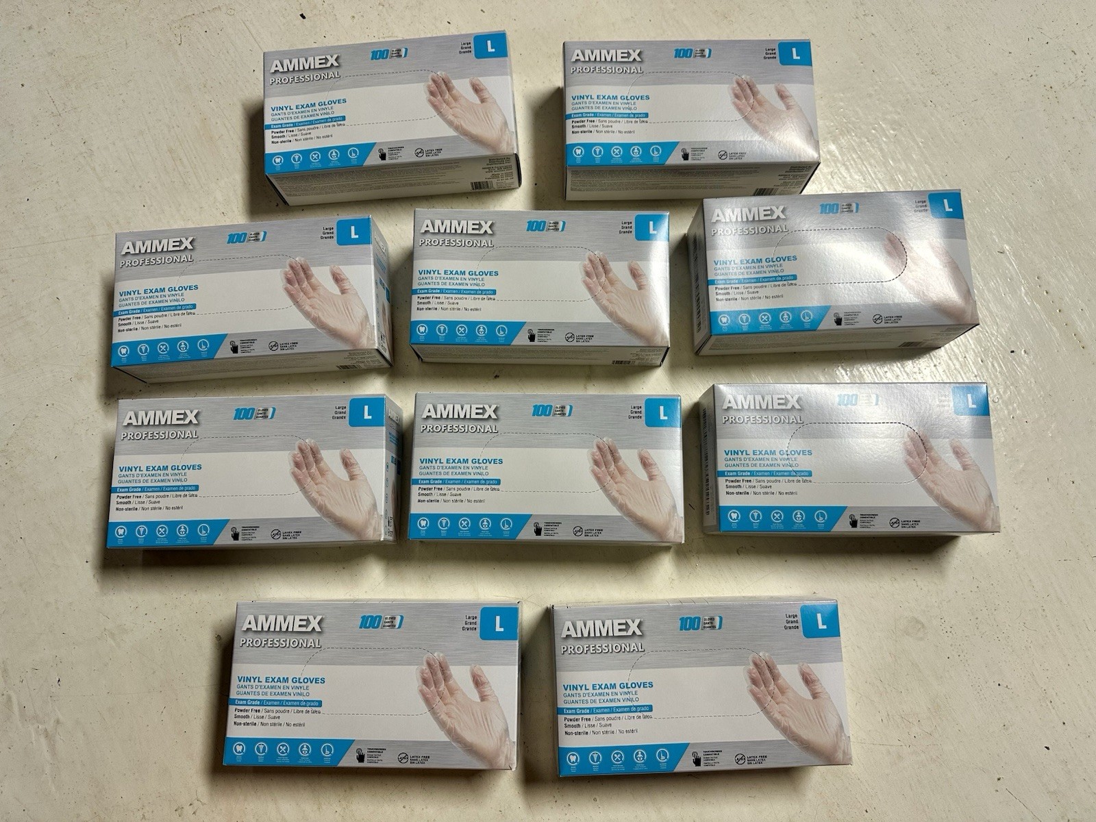 1000 (10 Boxes) AMMEX L Large Clinical Professional Vinyl Exam Gloves Protection