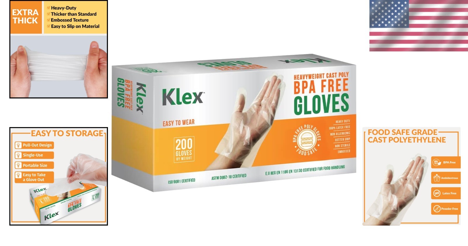 Latex & Powder Free Disposable Gloves – 200 Heavyweight CPE Gloves, Large Size