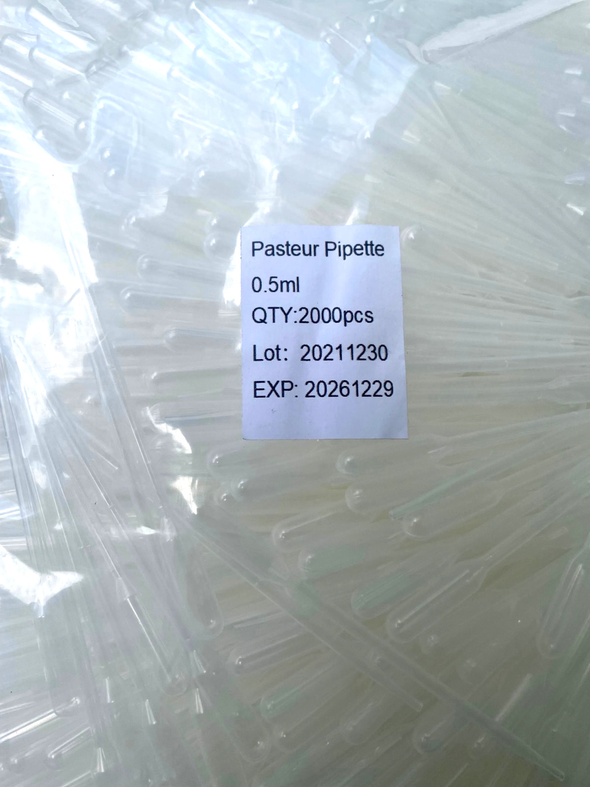 2000 0.5ml plastic Pasteur transfer pipettes droppers 0.5 ml lab New