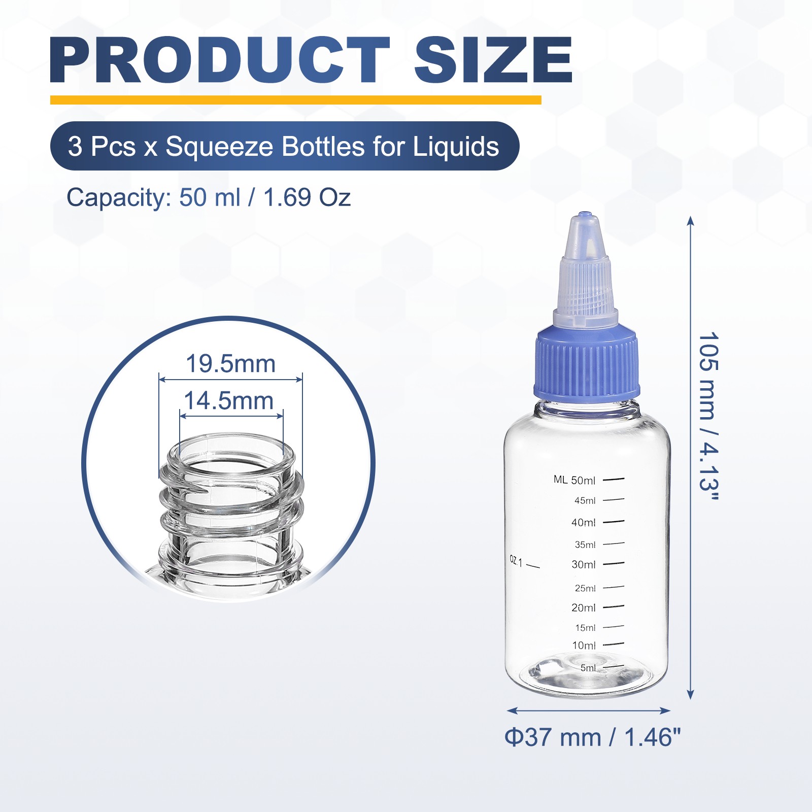 3 Pcs 50ml (2oz) Plastic Dispensing Bottle with Twist Cap, Transparent/Blue