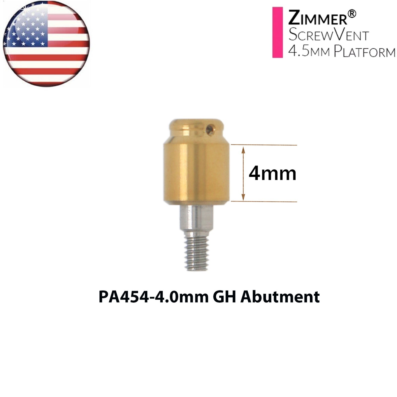 US Locator Tapered Abutment For Zimmer Screw Vent Ø3.5/4.5mm & Male Cap Inserts