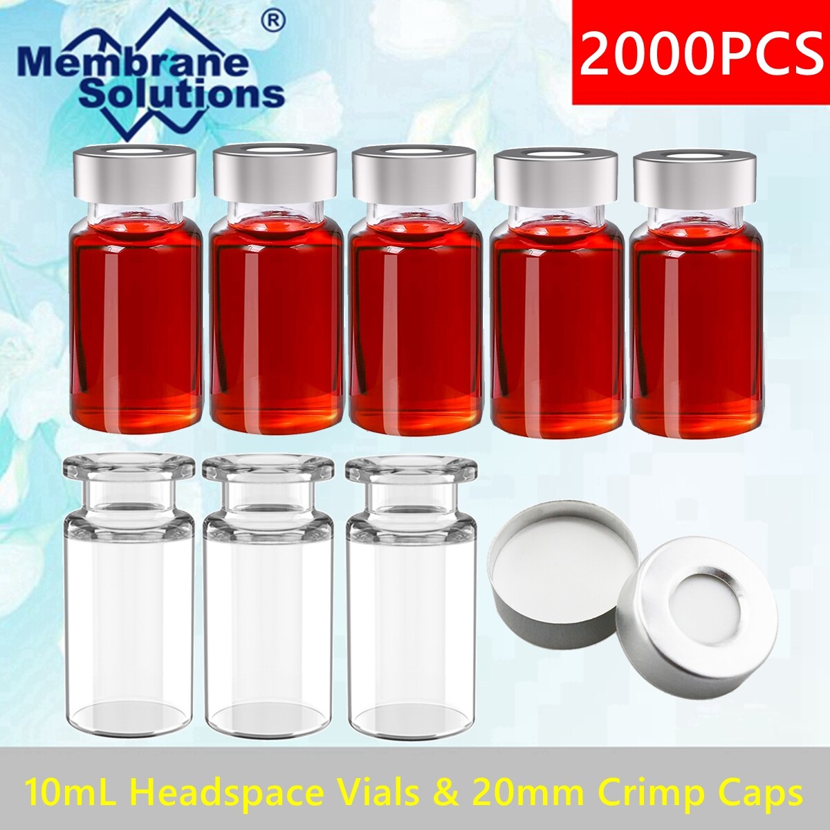 3000- 10ml Glass Vials Clear Headspace Vial 20mm Crimp Caps Flat Bottom Sample