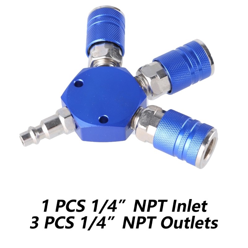 3 Way Quick Connector 1/4inch Hose Fittings Coupler Air Compressor Manifold