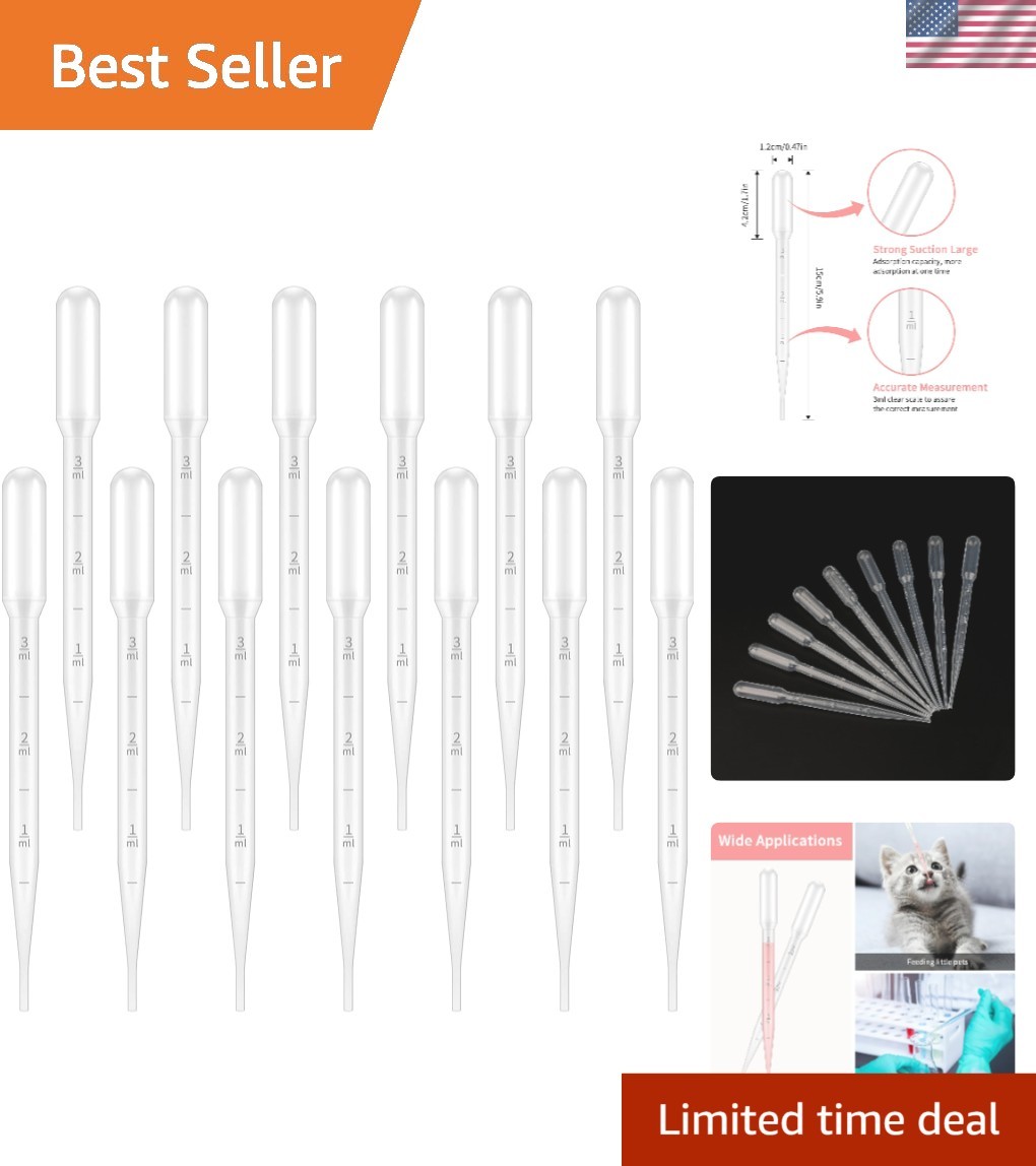 Versatile 100PCS 3ml Disposable Pipettes – Ideal for Kids’ Experiments & Crafts
