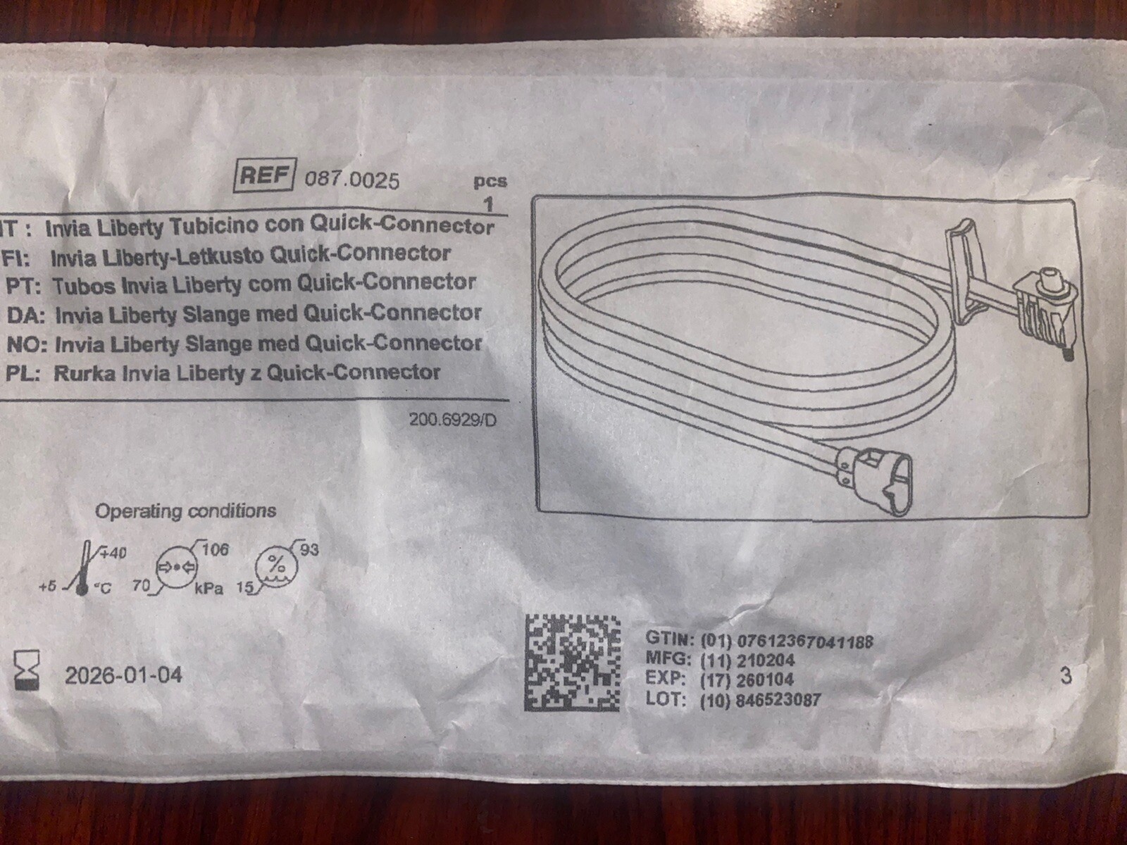1 Individually Sealed Medela Invia Liberty Tubing with Quick-Connector 087.0025