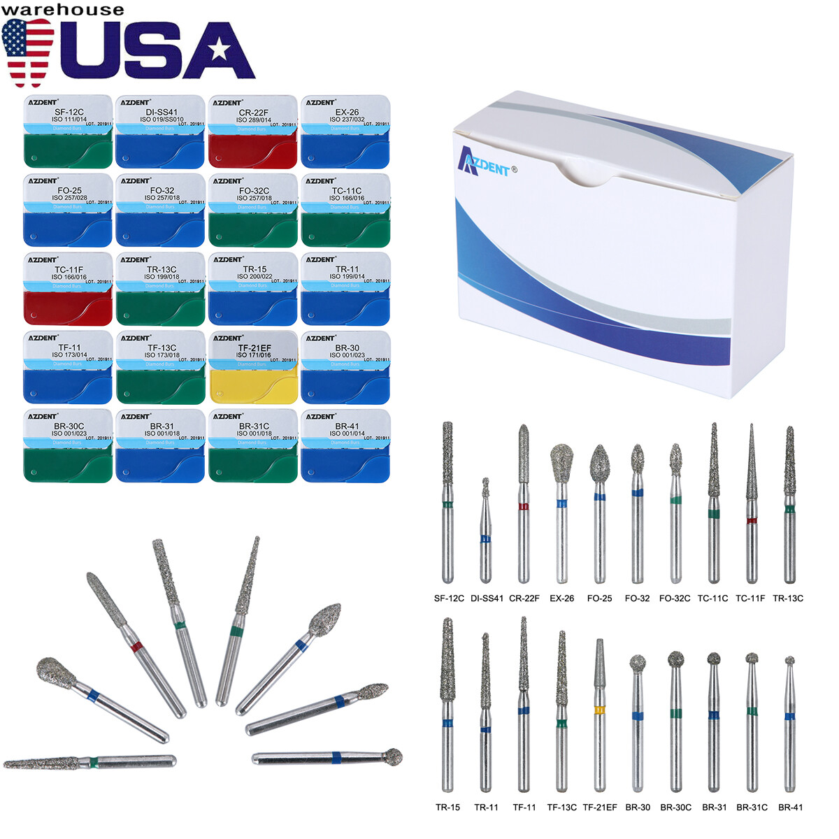 100pcs Dental Diamond Burs For High Speed Handpiece Medium FG 1.6M 20 Boxes