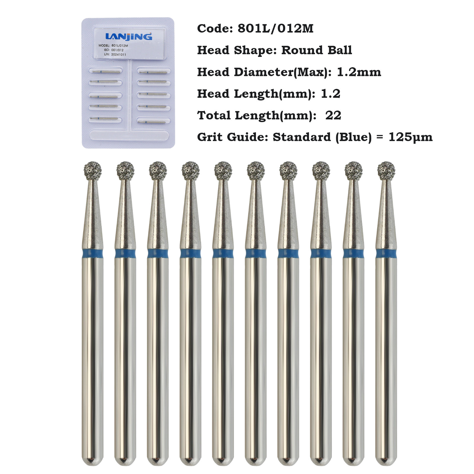 Dental Diamond Burs for High Speed Handpiece FG Surgical Long Round Ball 801/016