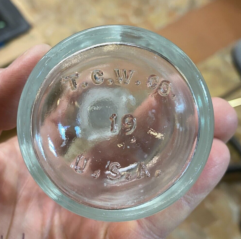 Vintage T.C.W. CO U.S.A. #19 Lab Apothecary Clear Glass Bottle with Stopper 4″