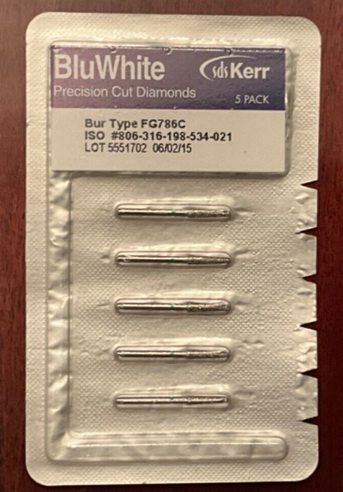 Kerr Dental BluWhite Precision Cut Dental Diamonds FG786C Round End Taper 5/pk