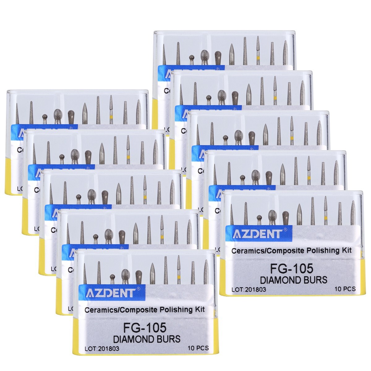 10pcs/box Dental Diamond Burs FG-105 Ceramics/Composite Polishing Bur Kit AZDENT