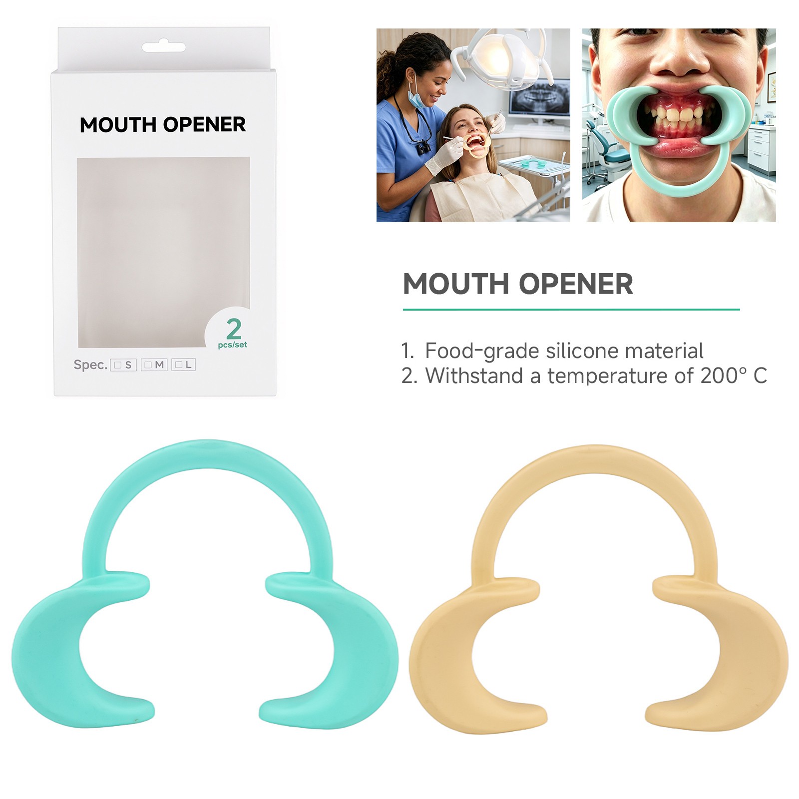 2PCS Dental Food-grade Silicone C-Type Mouth Opener Small Size Cheek Retractor