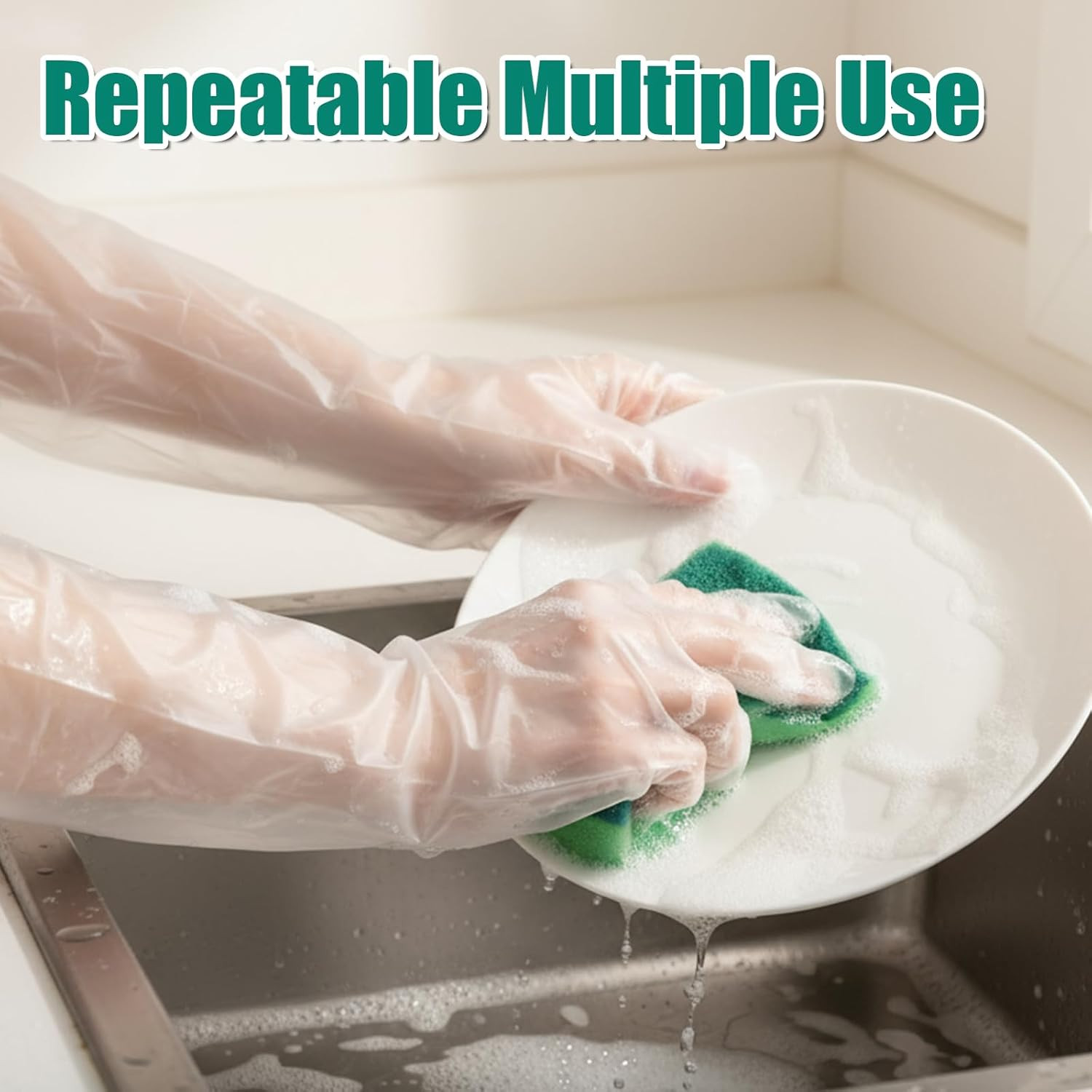20 Pcs Long Disposable Cleaning Gloves Elbow Length Plastic Waterproof Protectiv