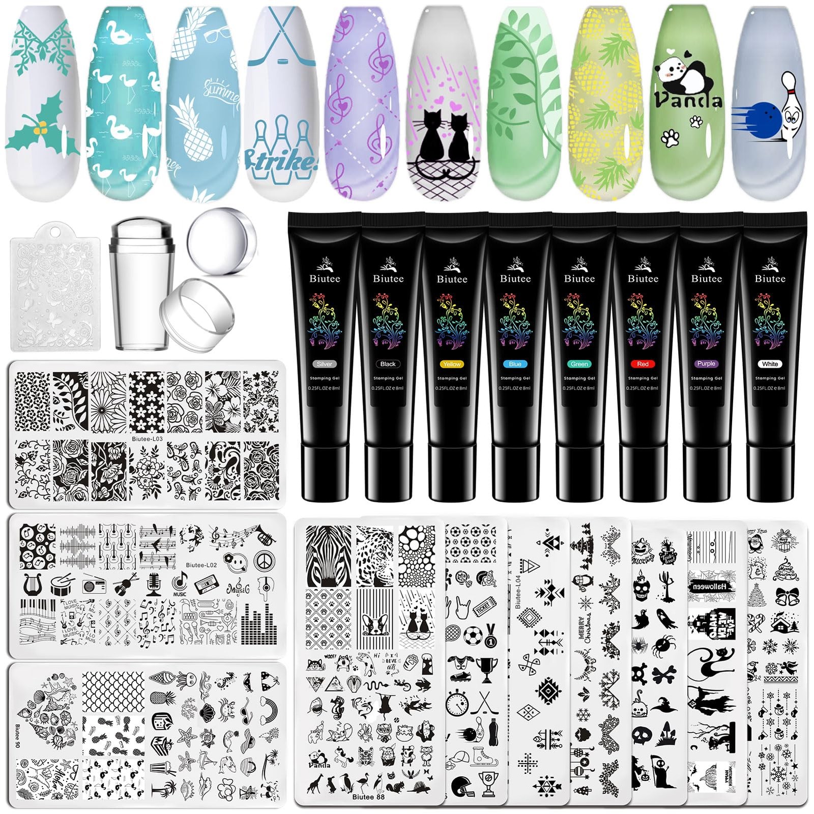 Biutee Nail Stamper Kit Clear Stamper And Scraper 10 Nail Stamping Plates And 8