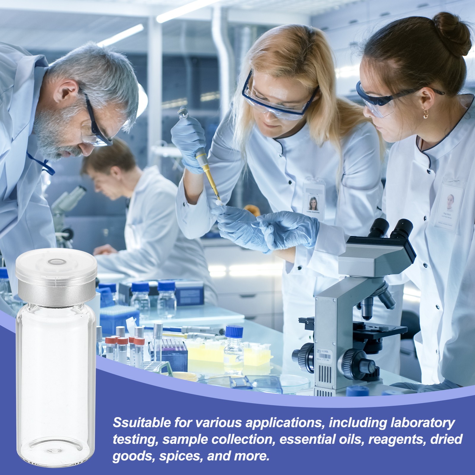10ml Sample Vials, 8 Pack Lab Empty Vials Borosilicate Glass Vial, Transparent
