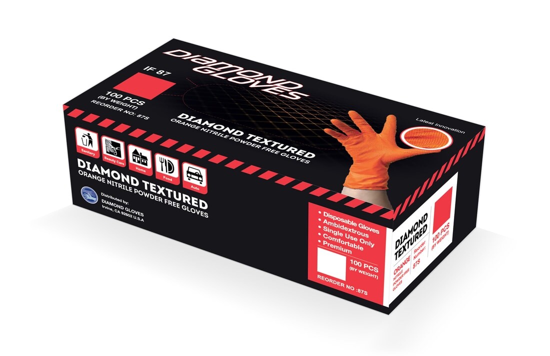 INDUSTRIAL POWDER-FREE ORANGE NITRILE GLOVES 100 PCS (8mil thickness)